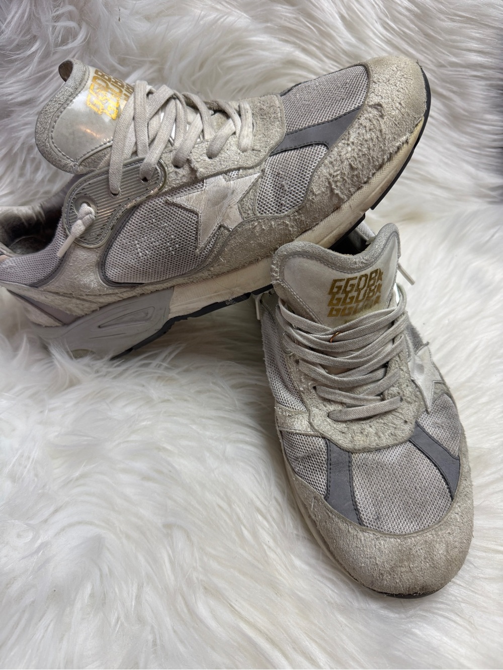 Golden Goose DAD•STAR Off-White and Light Gray Dad Sneakers